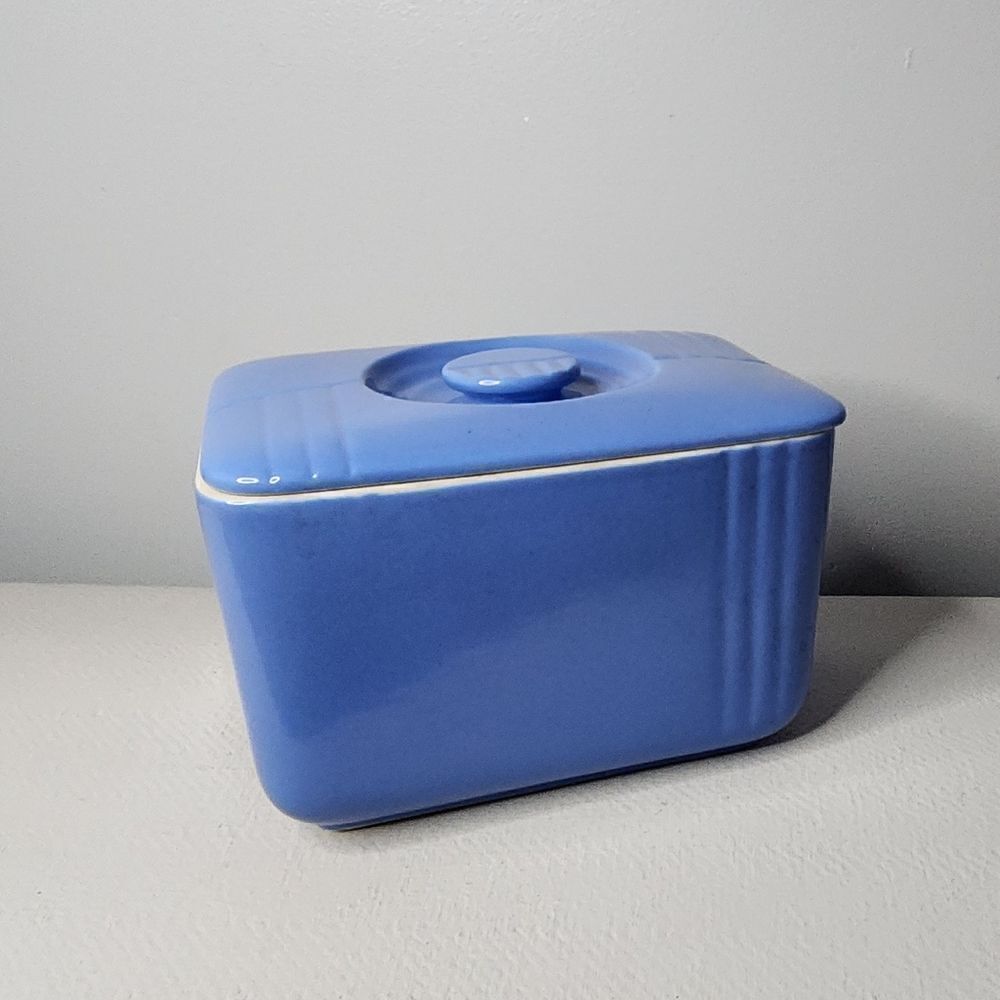 Vintage Hall Westinghouse Refrigerator Dish Delphinium Blue w Lid 6 x 4 x 4